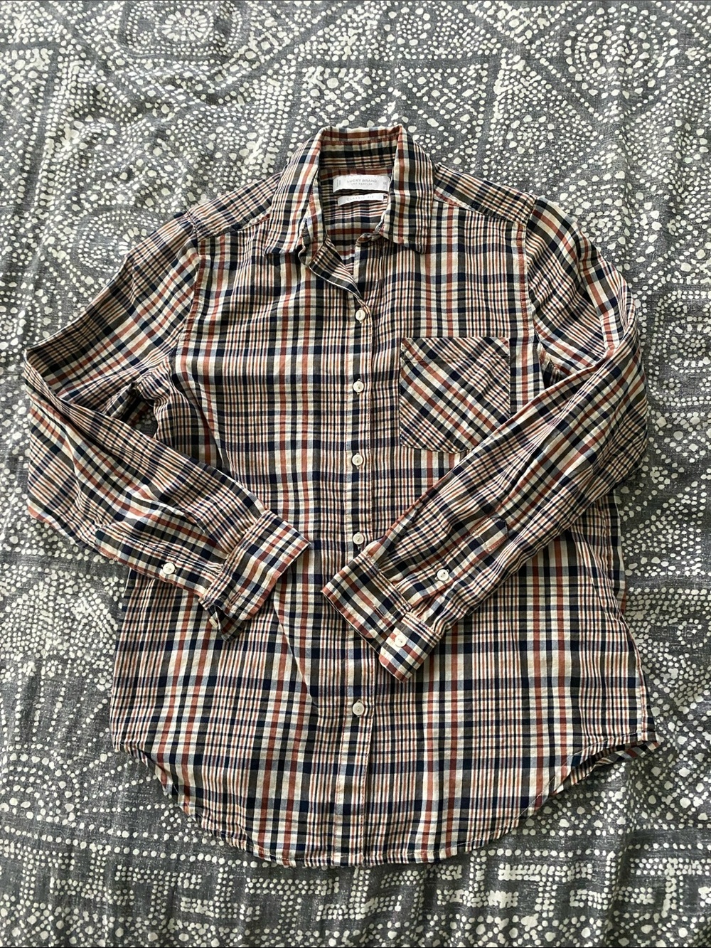 Lucky Brand Plaid Button-Down Shirt - Navy, Brown & Cream